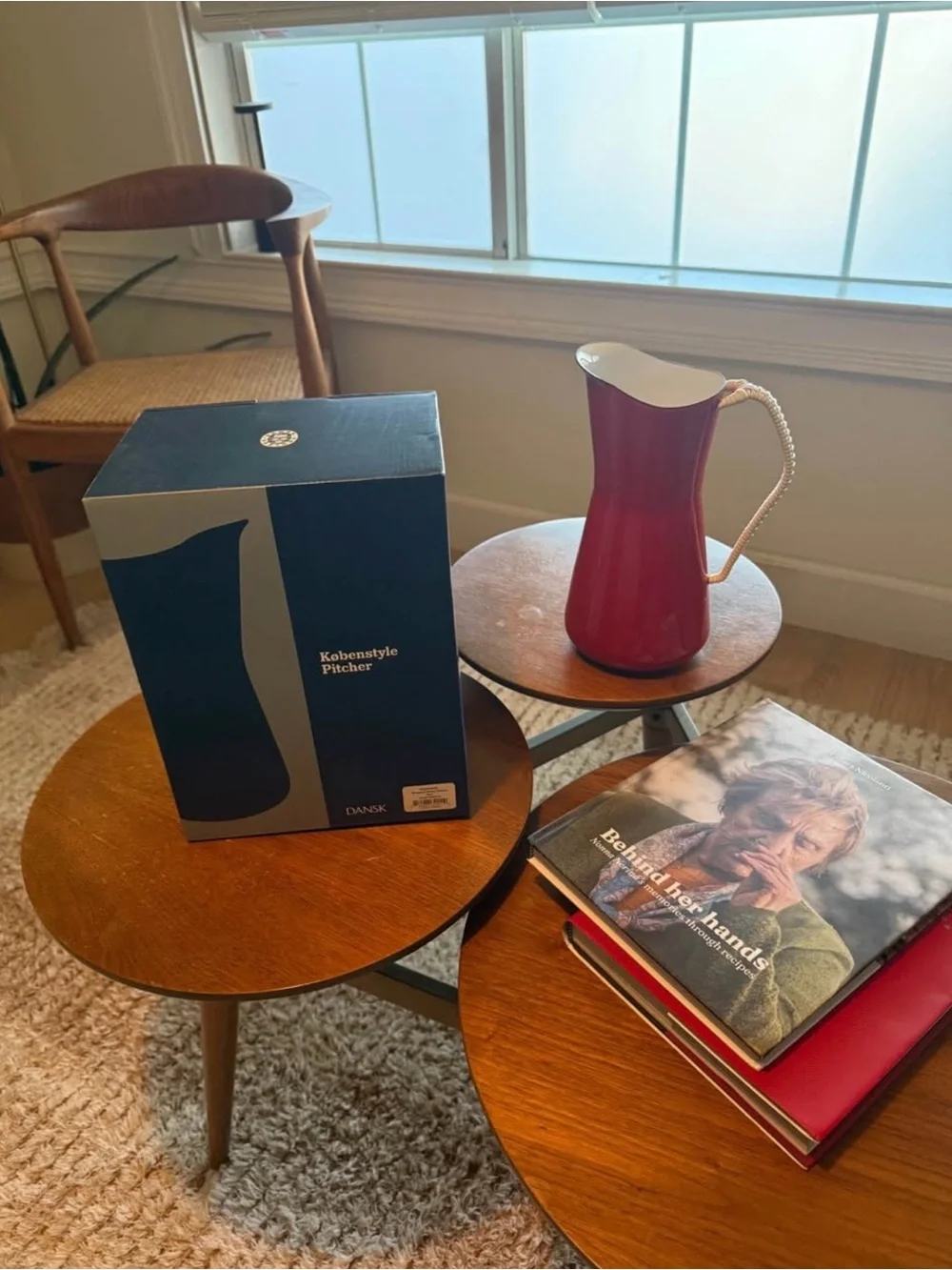 Dansk Red Ceramic Kobenstyle Pitcher with Ivory Interior